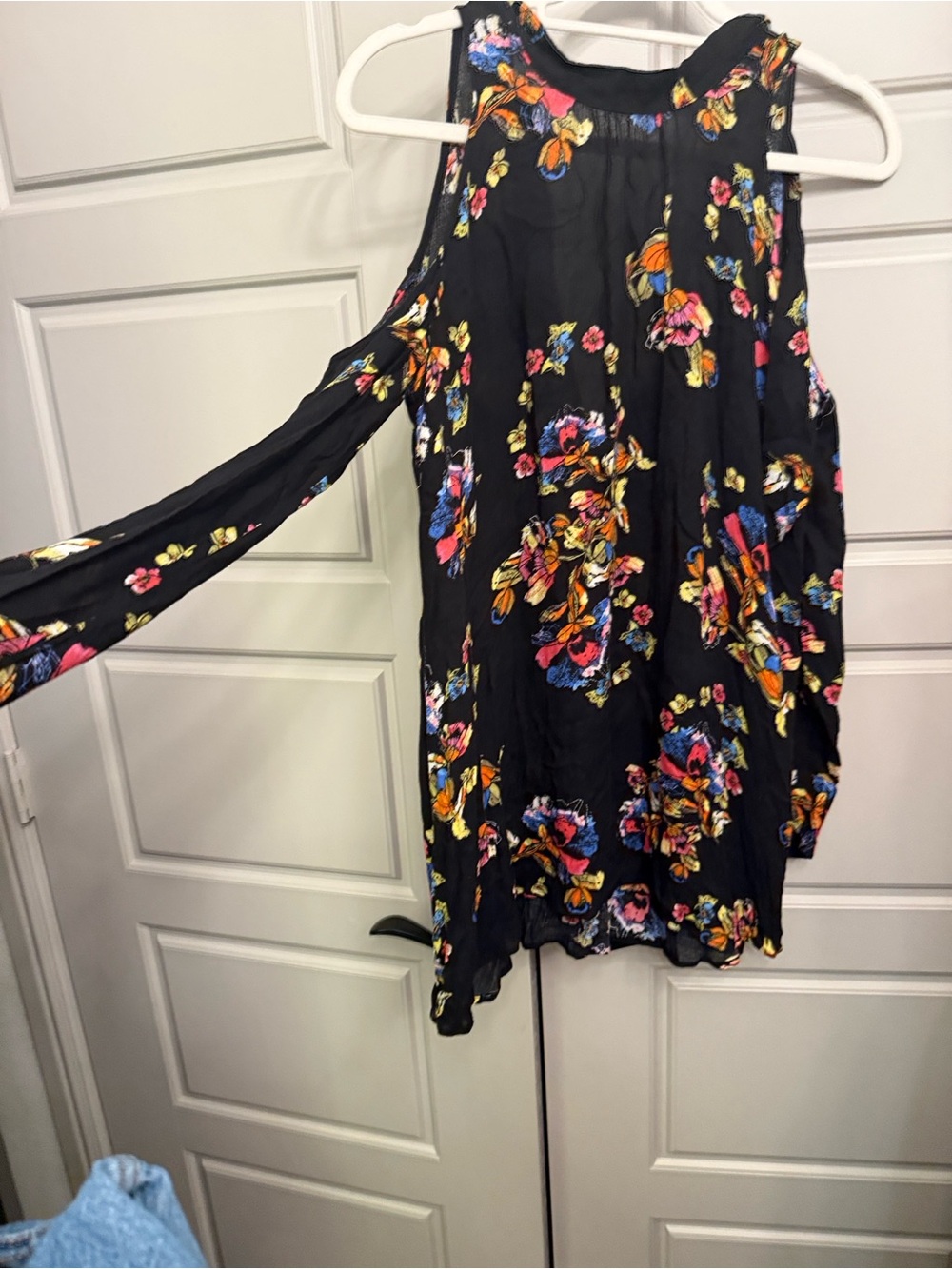 Free People Black Floral Halter Tunic with butterfly Sleeves - Picture 6 of 6
